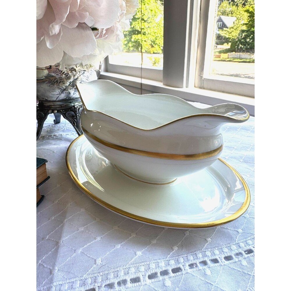 EAMAG Schönwald Bavaria the Empire Porcelain Gravy Boat Underplate Gold Gilt - Picture 4 of 16